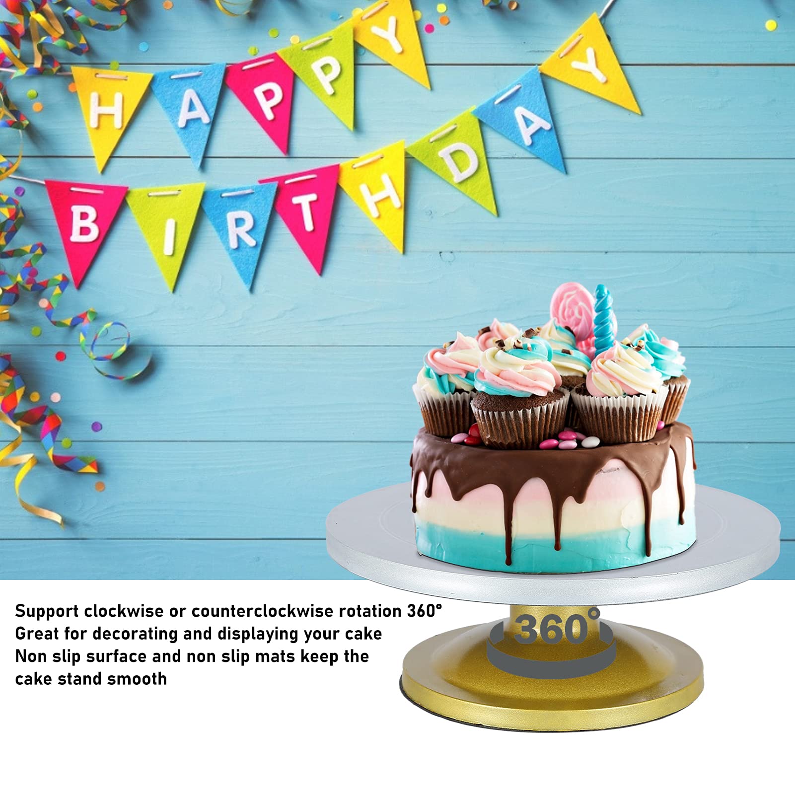 Acouto Plato Giratorio de Acero y Plástico Grueso para Decoración de Tartas, Giratorio de 360°, para el Hogar, Tienda de Postres, Fácilmente Todo lo que Necesitas para o [lados de 360°, la Rotación