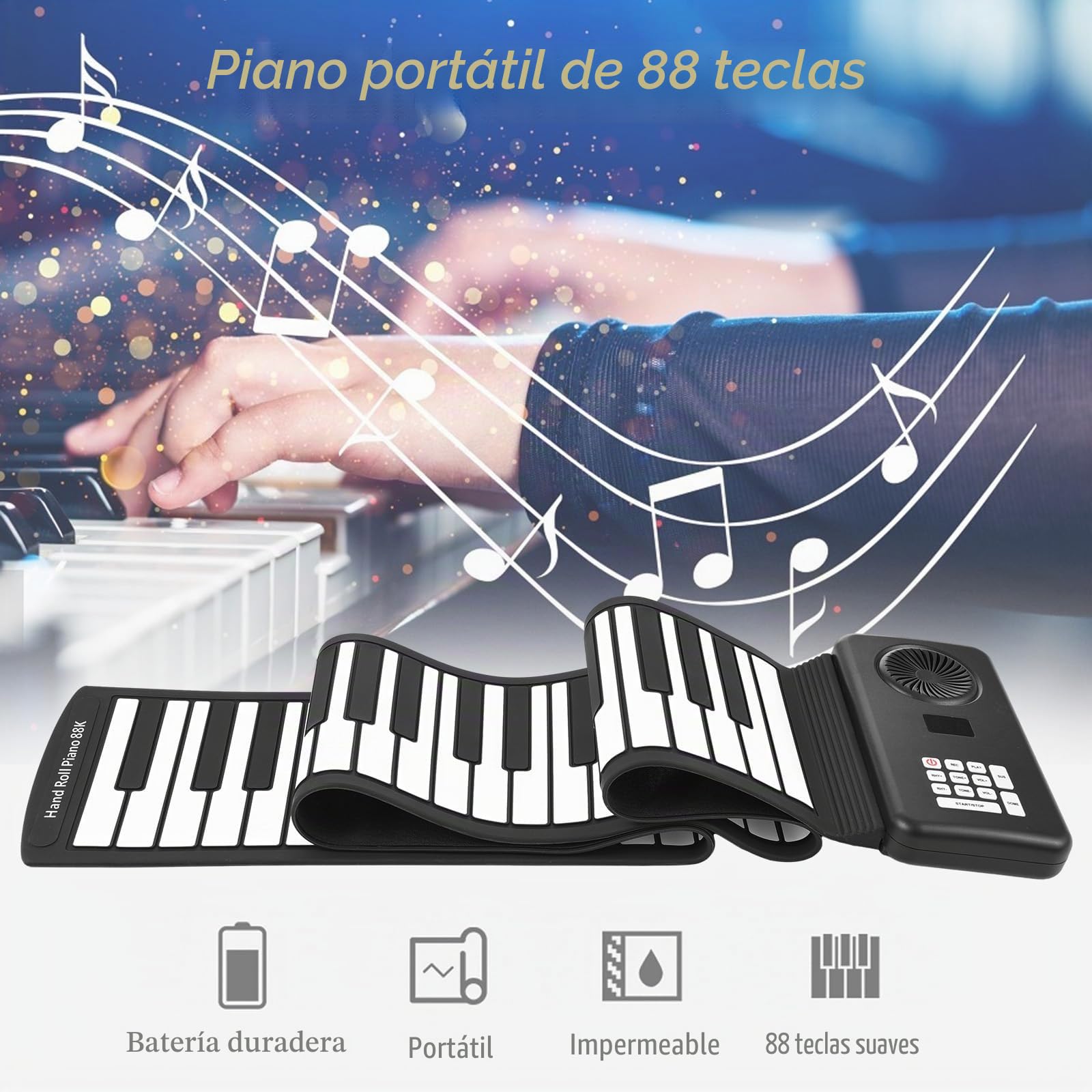Btuty 88 Teclas Teclado Musical Teclado Piano Piano Electrónico Piano Plegable Silicona Ambiental Estudio Doméstico Piano Electrónico Profesional Sin Altavoz