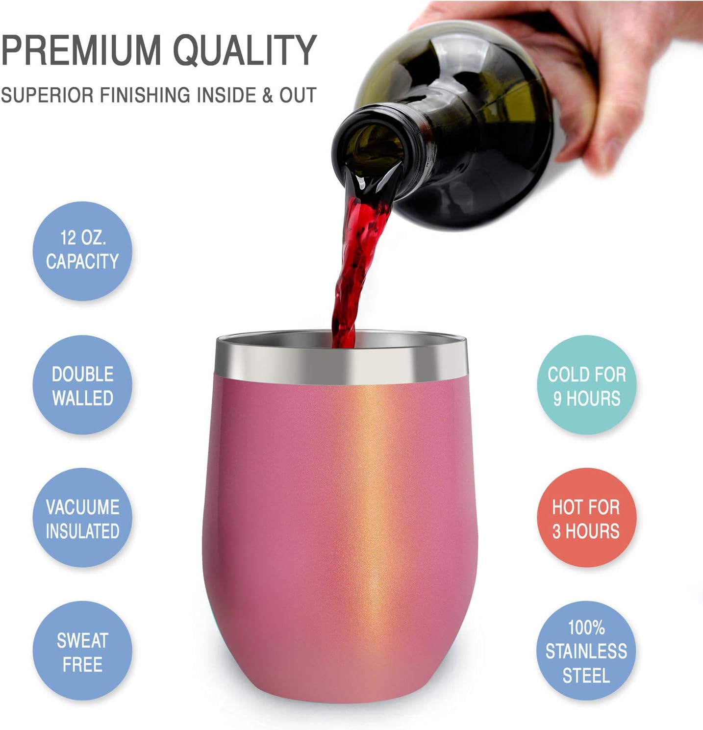 CHILLOUT LIFE 12 oz Stainless Steel Tumbler with Lid & Gift Box - Wine Tumbler Double Wall Vacuum Insulated Travel Tumbler Cup for Coffee, Wine, Cocktails, Ice Cream - PINK SPARKLE - Image 3