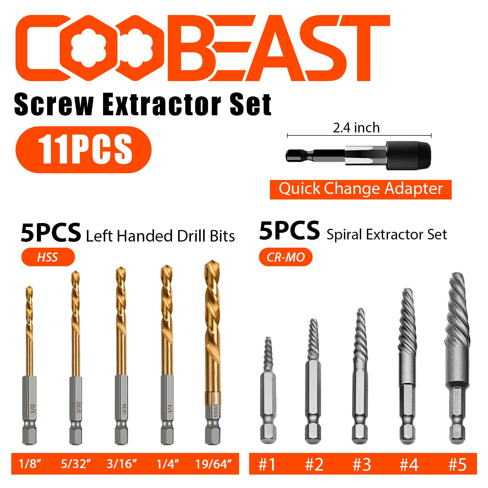 11 Pcs Screw Extractor Set,Left Hand Drill Bit,Bolt Screw Ex -2 11 Pcs Screw Extractor Set,Left Hand Drill Bit,Bolt Screw Ex -2
