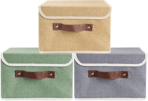 Miniatura 9 de Cajas de almacenamiento con tapas, paquete de 2 cajas de almacenamiento decorativas plegables de tela, cubos de almacenamiento con tapa para