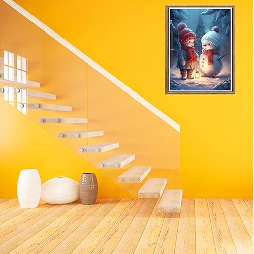 Miniatura 3 de Bimkole Kits de pintura de diamantes 5D para adultos, muñeco de nieve, niña, taladro completo, juego de bordado de diamantes de imitación de