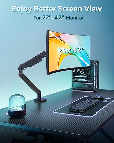 Miniatura 4 de Brazo de monitor único de alta resistencia para pantallas de máximo 42 pulgadas, soporte de monitor para escritorio soporta 4.4-33 libras, soporte