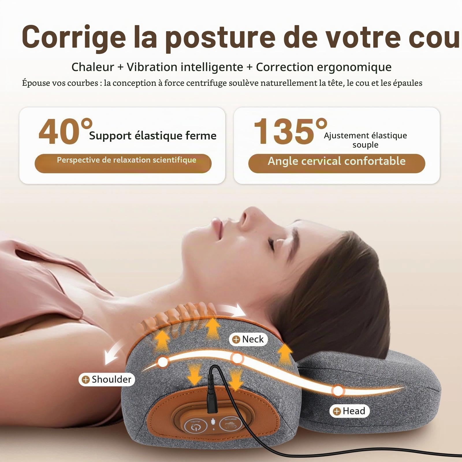 Masseur Cervical avec Chauffage, 3en1 Masseur Dos et Cervicales avec Vibration et Traction, Masseur D'épaules Pour Soulager Les Douleurs Des Tissus Profonds, Gris Foncé