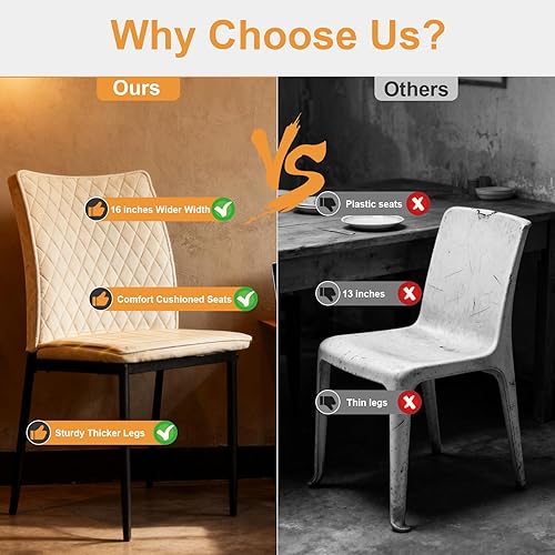 Vista 7 de Lightdot Dining Chairs Set of 2, Velvet Comfortable Seats, Mid-Century Modern Living Room Chairs, Upholstered Kitchen Chairs with Wooden Legs and