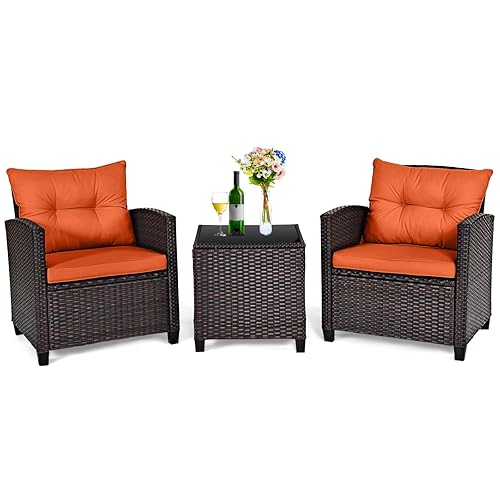 Patio Furniture Set, 3 Piece Outdoor Wicker Conversation Set with