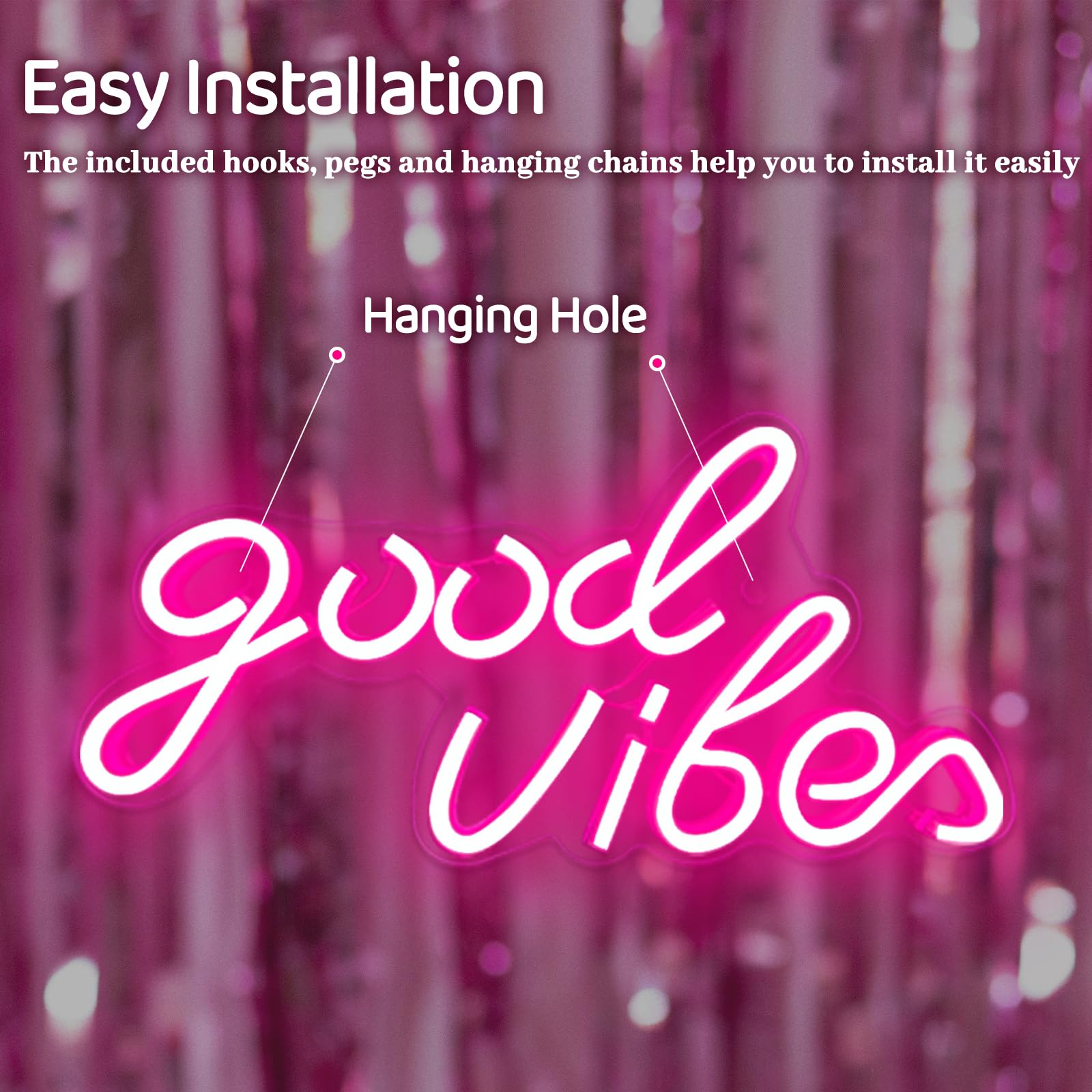 Panneau LED Néon "Good Vibes" - Décoration Murale USB Personnalisée, Lumière Néon 3D, Pour Chambre, Bar, Mariage
