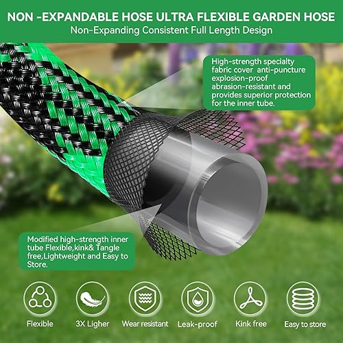 Miniatura 2 de Manguera de jardín no expansible de 25 pies, manguera ultraligera y manguera de agua flexible con boquilla rociadora de 10 patrones, a prueba de