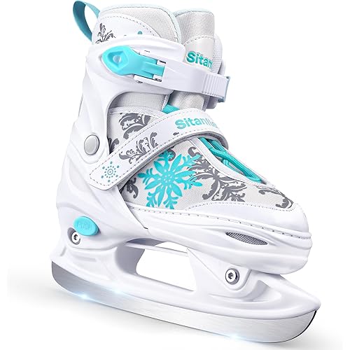 Snowflake Girls Ice Skates, Adjustable Ice Skates for Kids Youth, Beginner Ice Skating Shoes for Outdoor and Rink, Warm Comfortable Lining and Reinforced Ankle Support, Three Awesome Colors Available