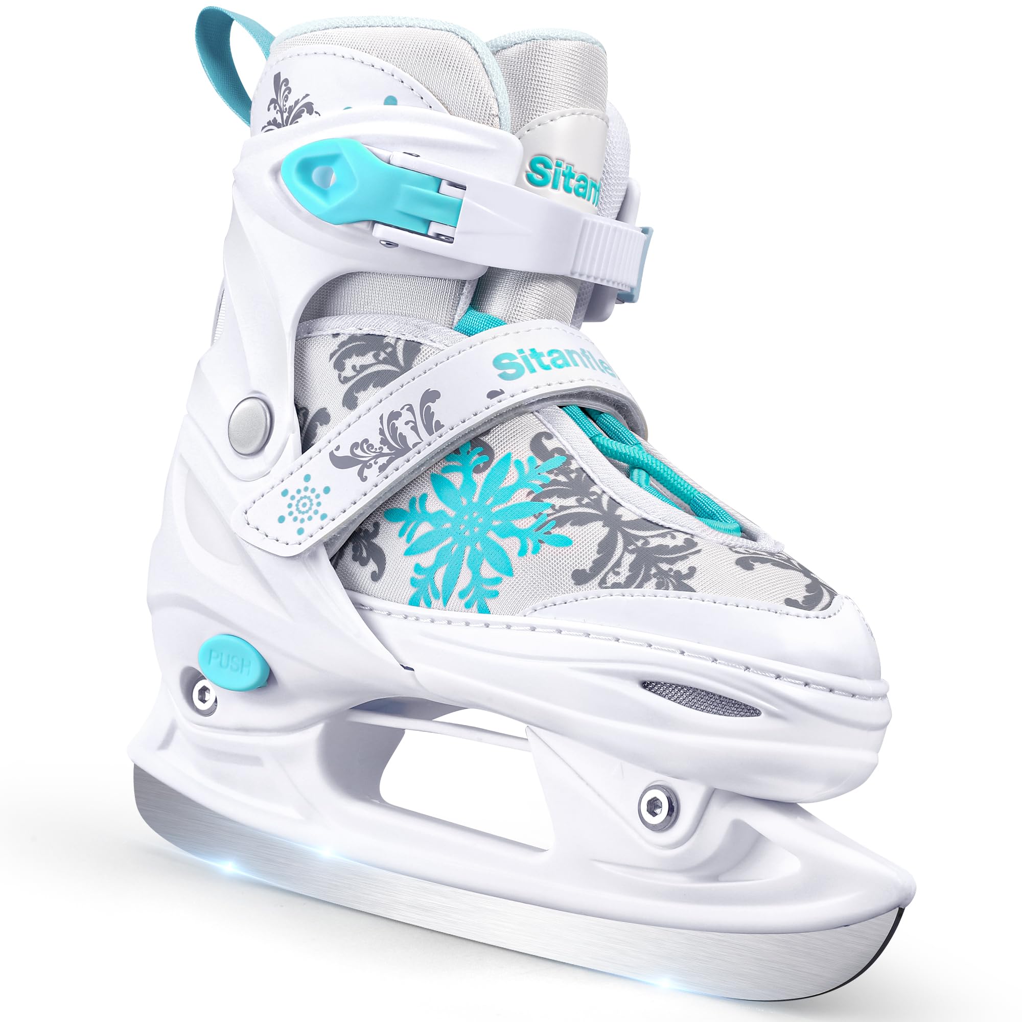 Snowflake Girls Ice Skates for Kids | Adjustable Kids Ice Skates for Girls Boys Ages 3-12 | Beginner Ice Skating Shoes for Outdoor and Rink | Warm