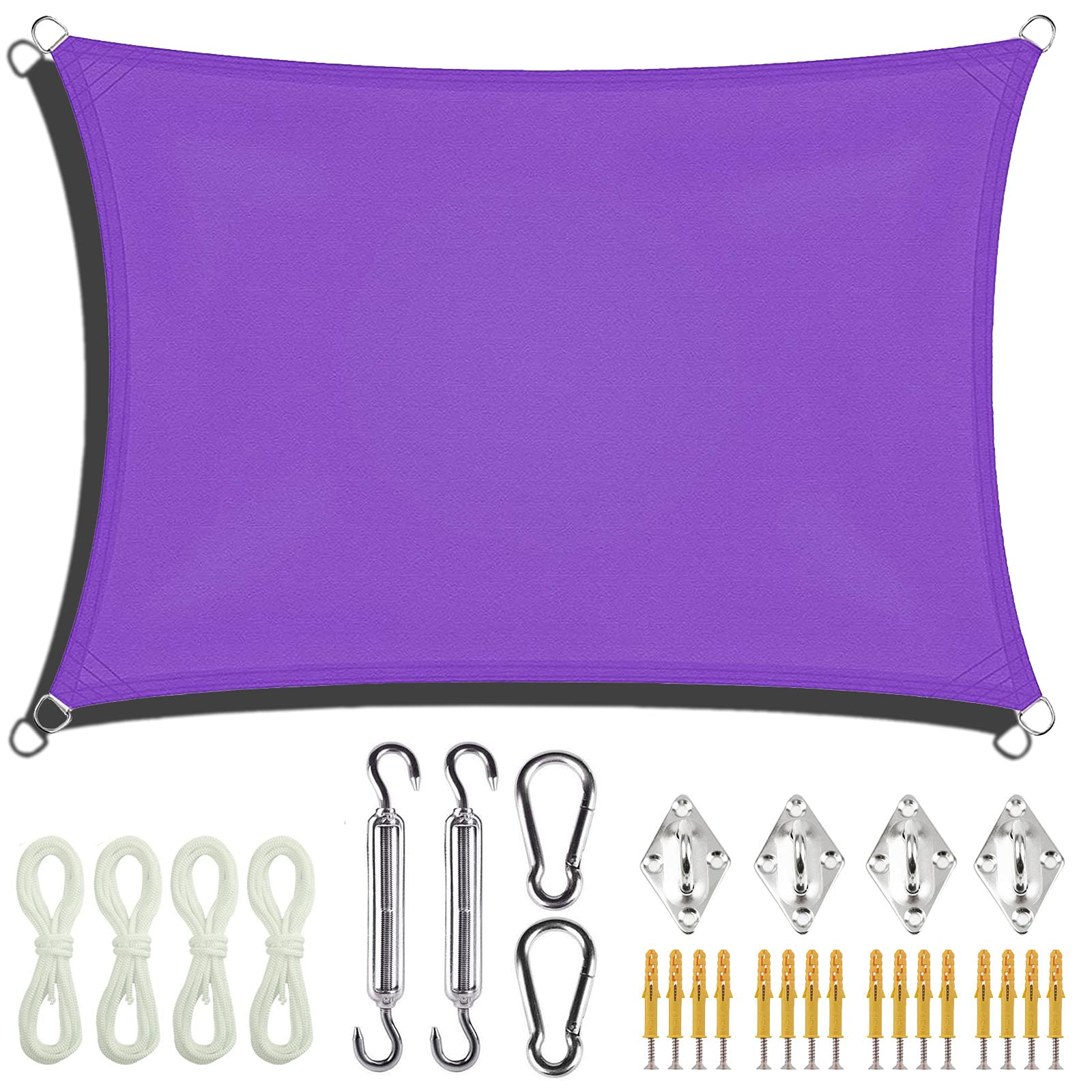 Sun Segel Rechteckig, Sonnensegel Sonnenschutz mit Fixierkit Wasserabweisend 90% UV Schutz Canopy für Terrasse, Balkon und Garten,Lila ,4x6m(13'x19')