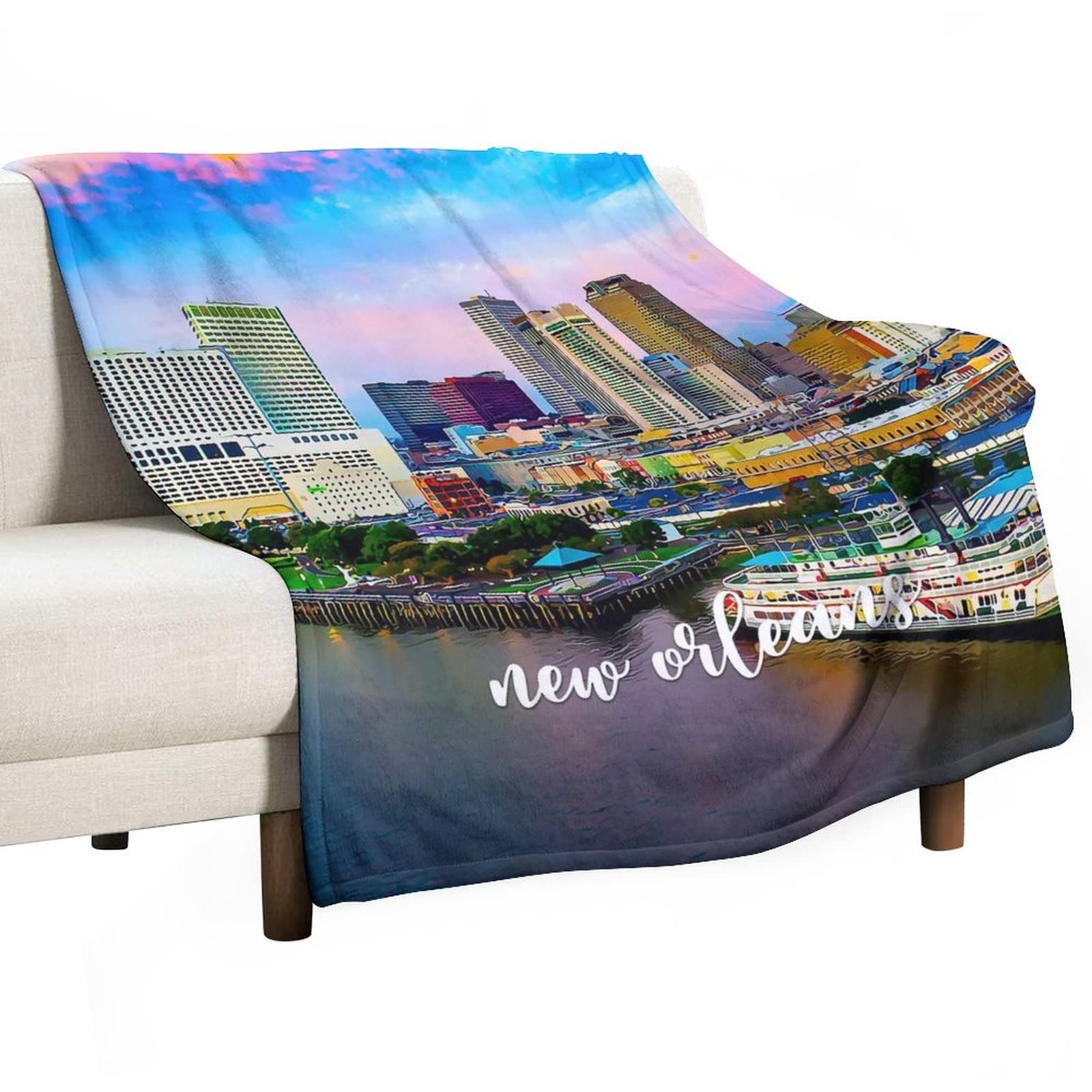 Couverture pelucheuse pour enfants et adultes plaid lit double face paysage urbain moderne