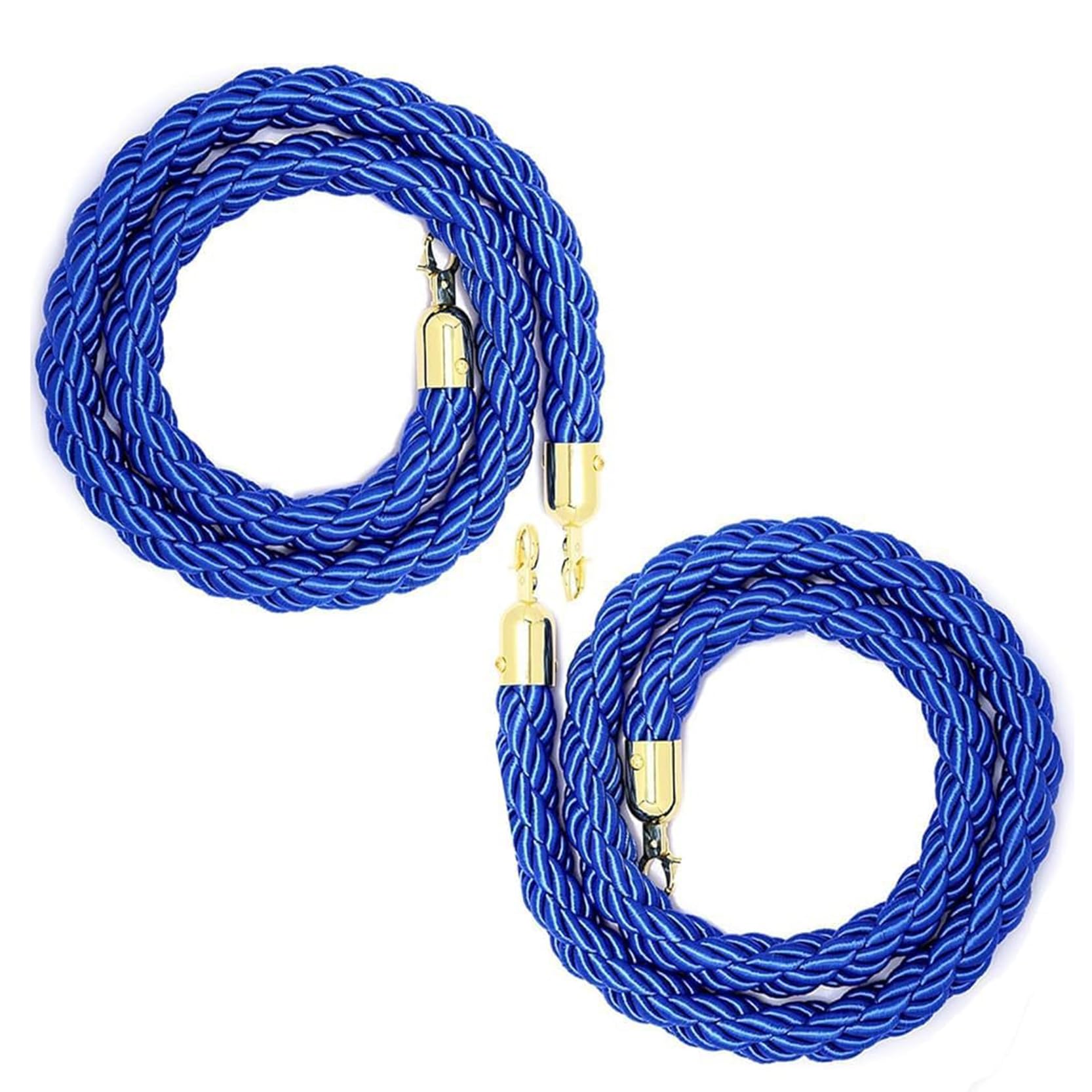 GAROEN Twisted Post Rope Barrier with Gold Hooks for Crowd Control at Events and Activities (Blue 7ft/215cm)