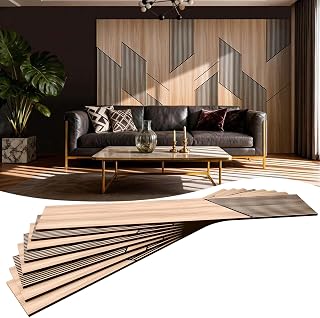 8-Pack Teak Wood Grain 3D WPC Wall Panels with Adhesive, Peel and Stick Wall Panels for Accent Wall, Covers 82.15 Sq Ft, for Luxury Living Room & Bedroom Decor