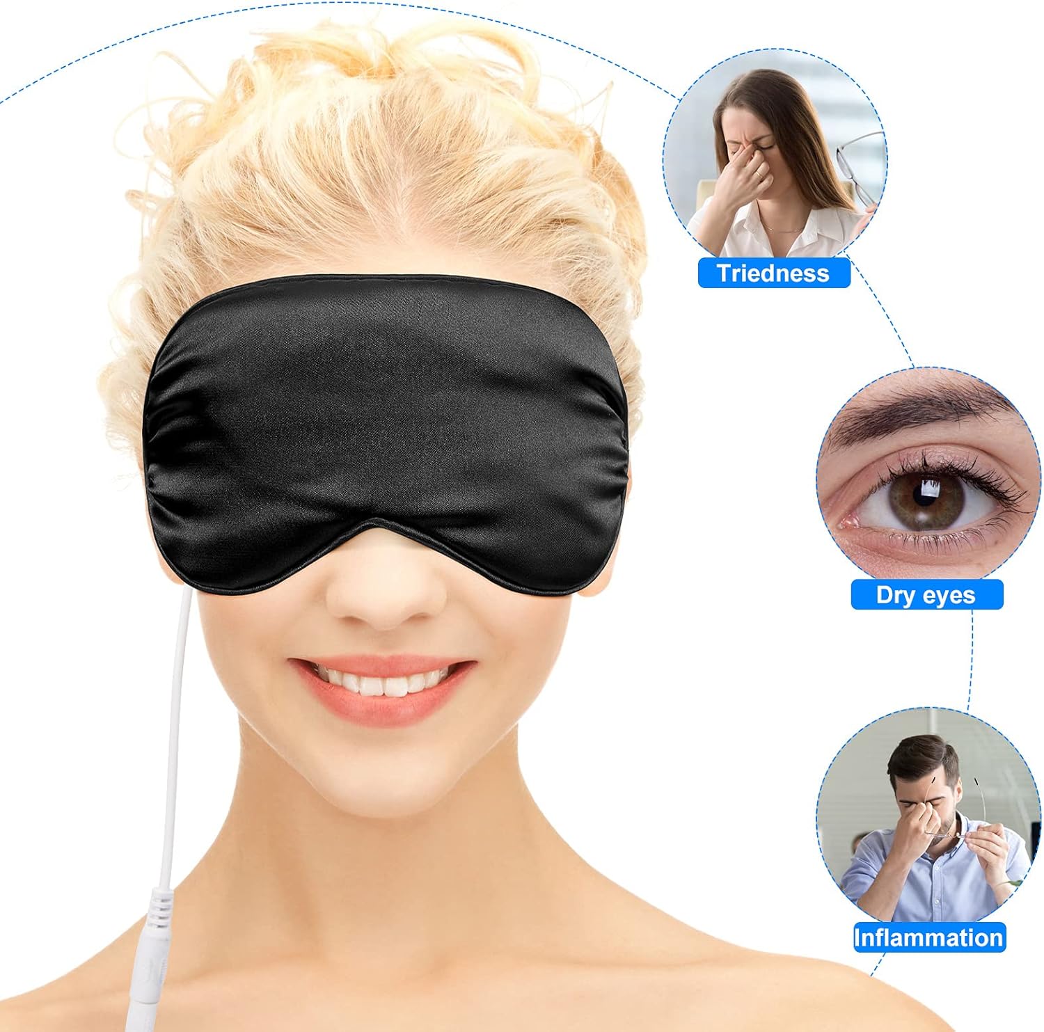 2 Pieces Silk Heated Eye Mask for Dry Eyes USB Steam Warm Compress for Puffy Eyes Adjustable Temp Sleep Eye Mask for Dry Eye, Chalazion, Blepharitis, Stye (Black, Pink) : Health & Household