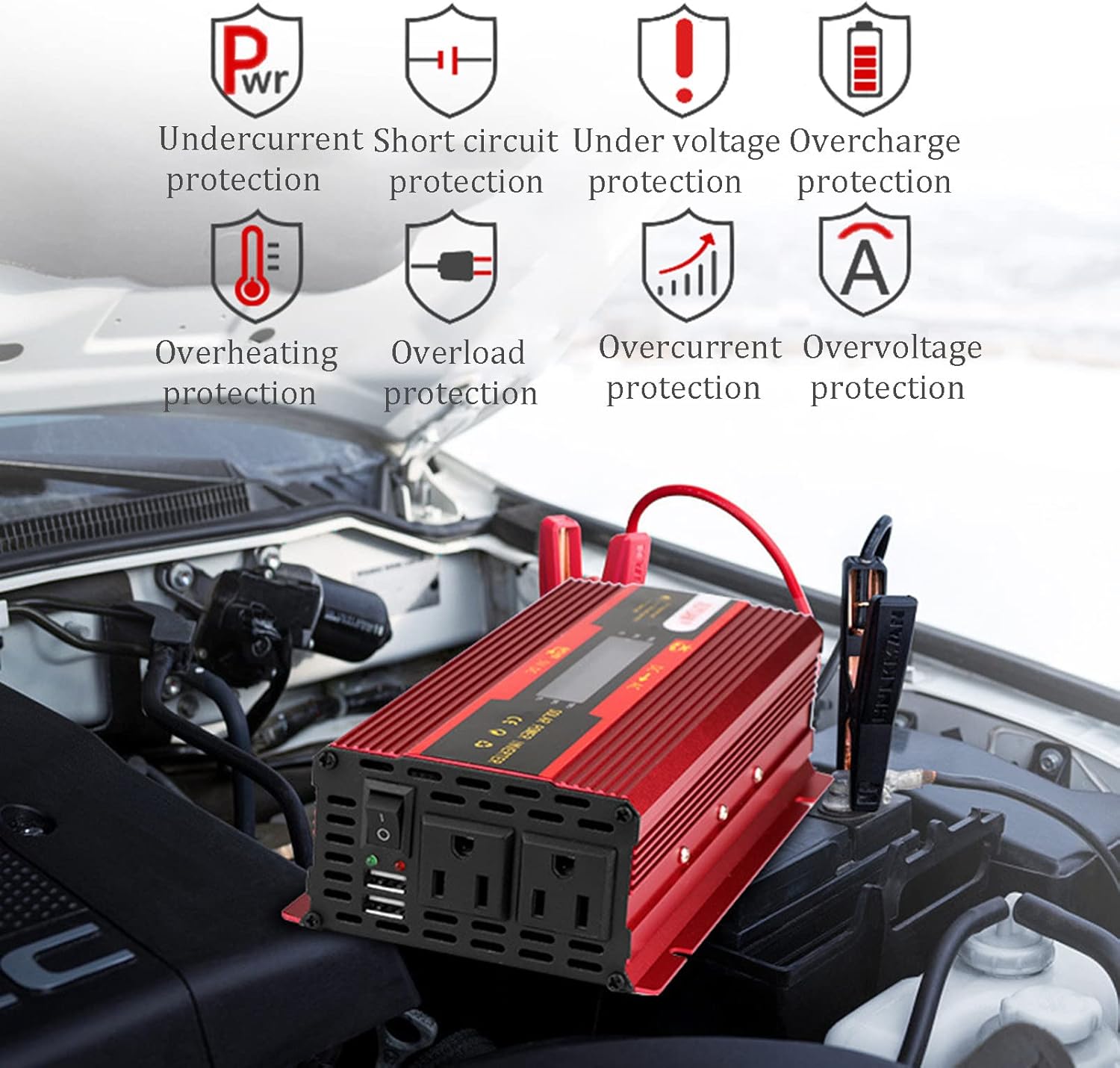 車両用3000W 4000W 6000W電源インバーターDC 12V/24Vから110V ACカーインバーターコンバーターデュアルU