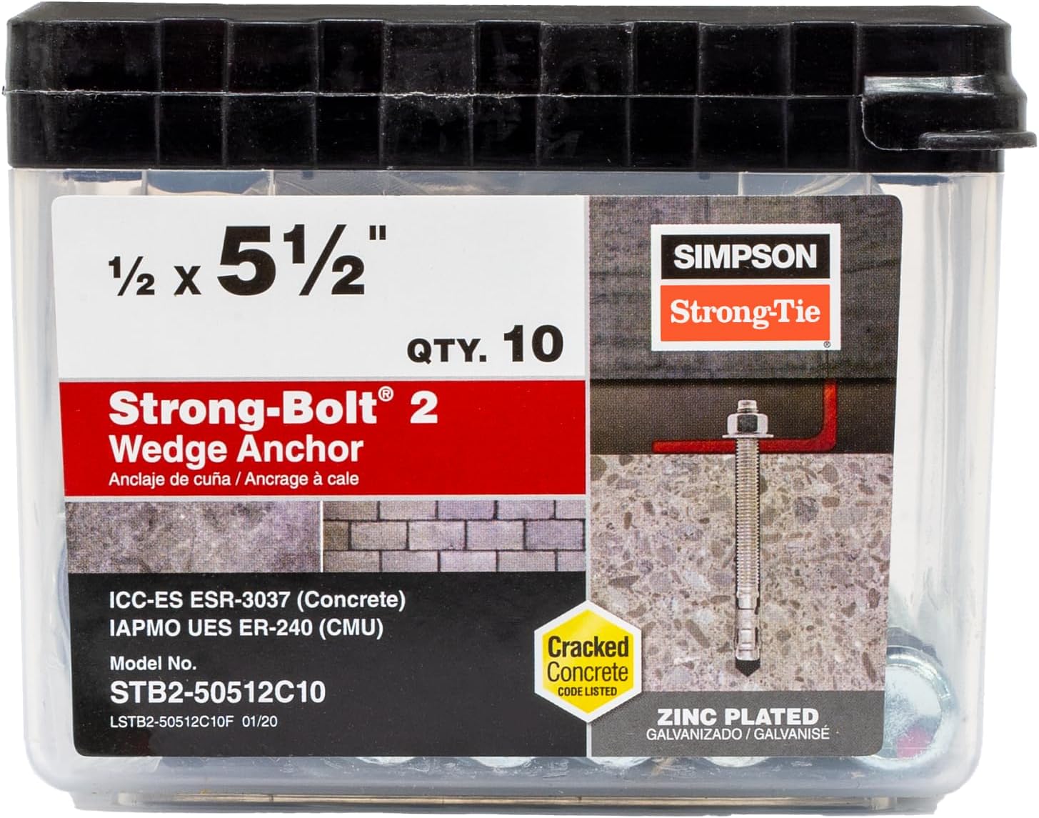 Simpson Strong-Tie STB2-50512C10 Strong-Bolt 2 — 1/2 in. x 5-1/2 in. Wedge Anchor (10-Qty)