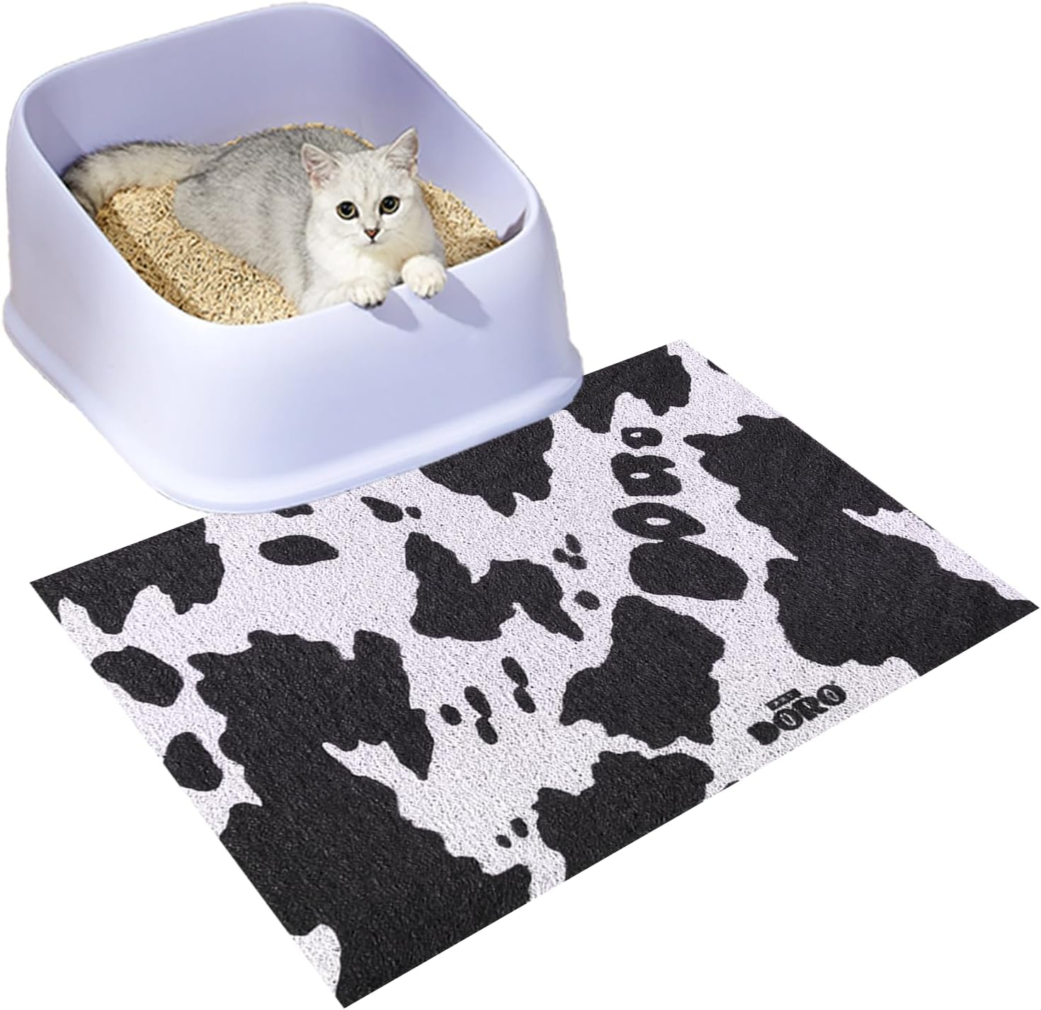 Doro Large Cat Litter Box Mat,Extra Thick in Waterproof Non-Slip Cat Litter Trapping Mat for Floor,Washable & Reusable,Stops Litter Tracking,Modern Cow Pattern. (Vertical Version, 47x23 inch)