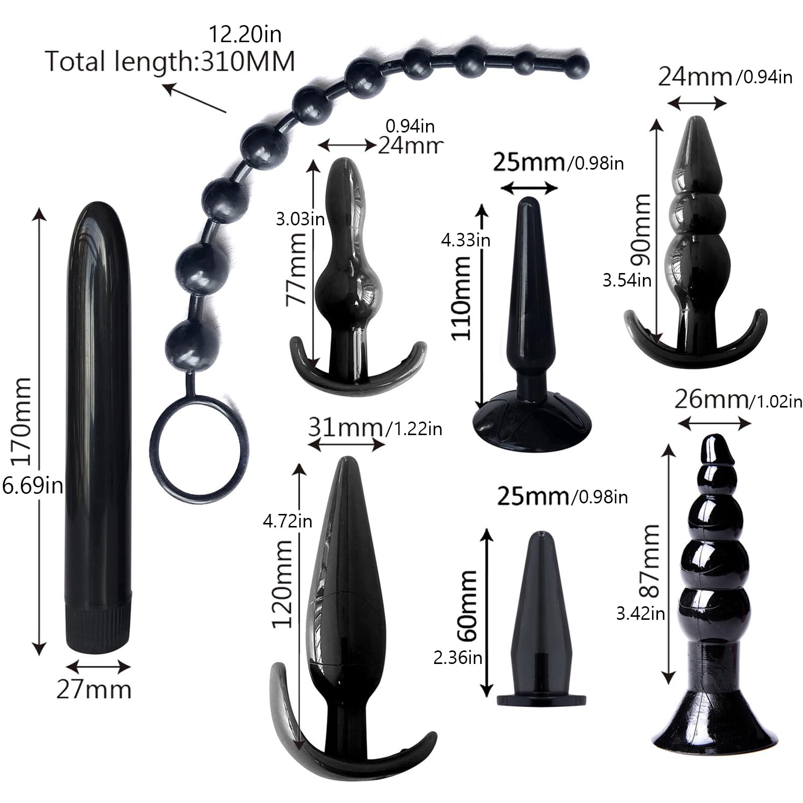 Kits de Bondage 21 PCS,Kit avec 10 Gode Plug Anal & Menottes Sex Lit Collier Cravache Sexy,Set Accessoires Sex Toys Anals Godemichets toýs Couple.