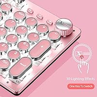 Vista 3 de Basaltech Combo de teclado mecánico y mouse para juegos, teclado retro steampunk estilo máquina de escribir vintage con retroiluminación LED