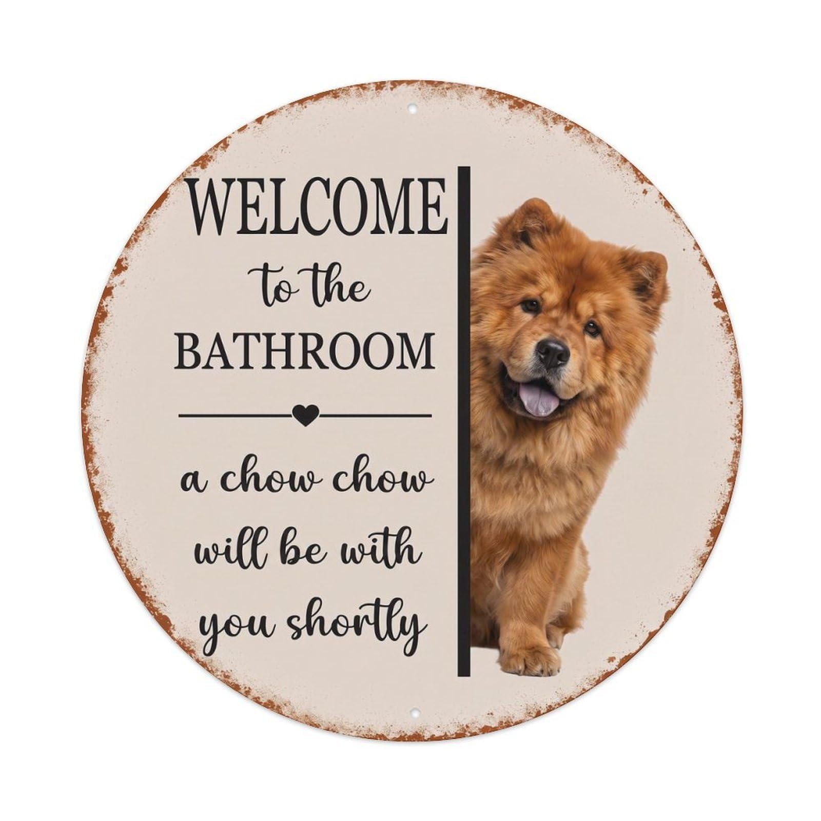 Vintage WELCOME To The BATHROOM Chow Chow Dog Metal Tin Sign