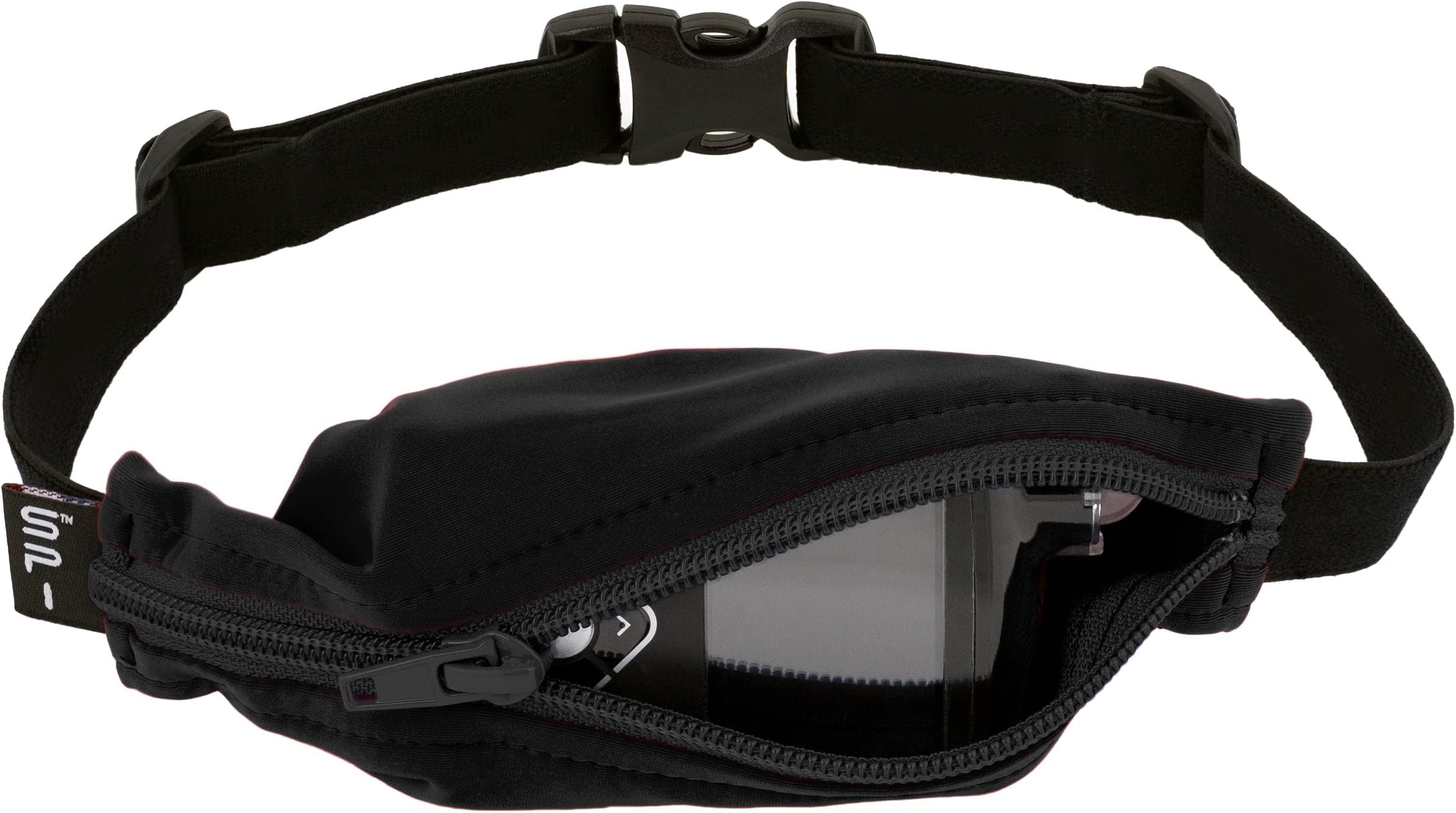 Kids Pocket Belt, Expandable Pocket, Adjustable Waist, No Bounce, No Logo Band, Black with Black Zipper