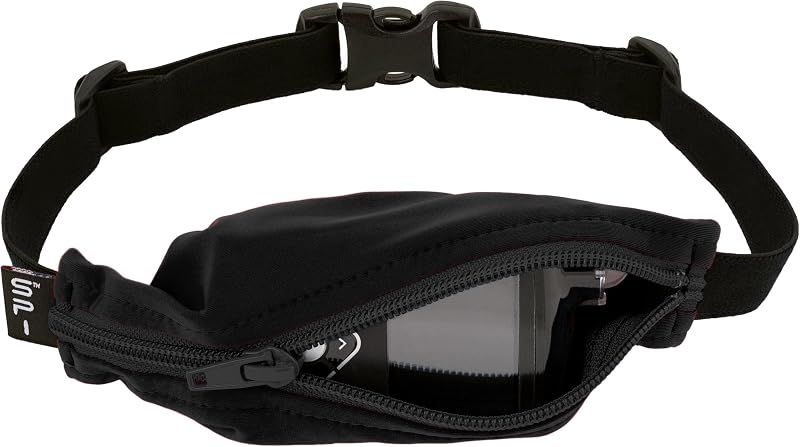 SPIbelt Cinturón de bolsillo para niños, bolsillo expandible, cintura ajustable, sin rebote, sin banda con logotipo, negro con cremallera negra