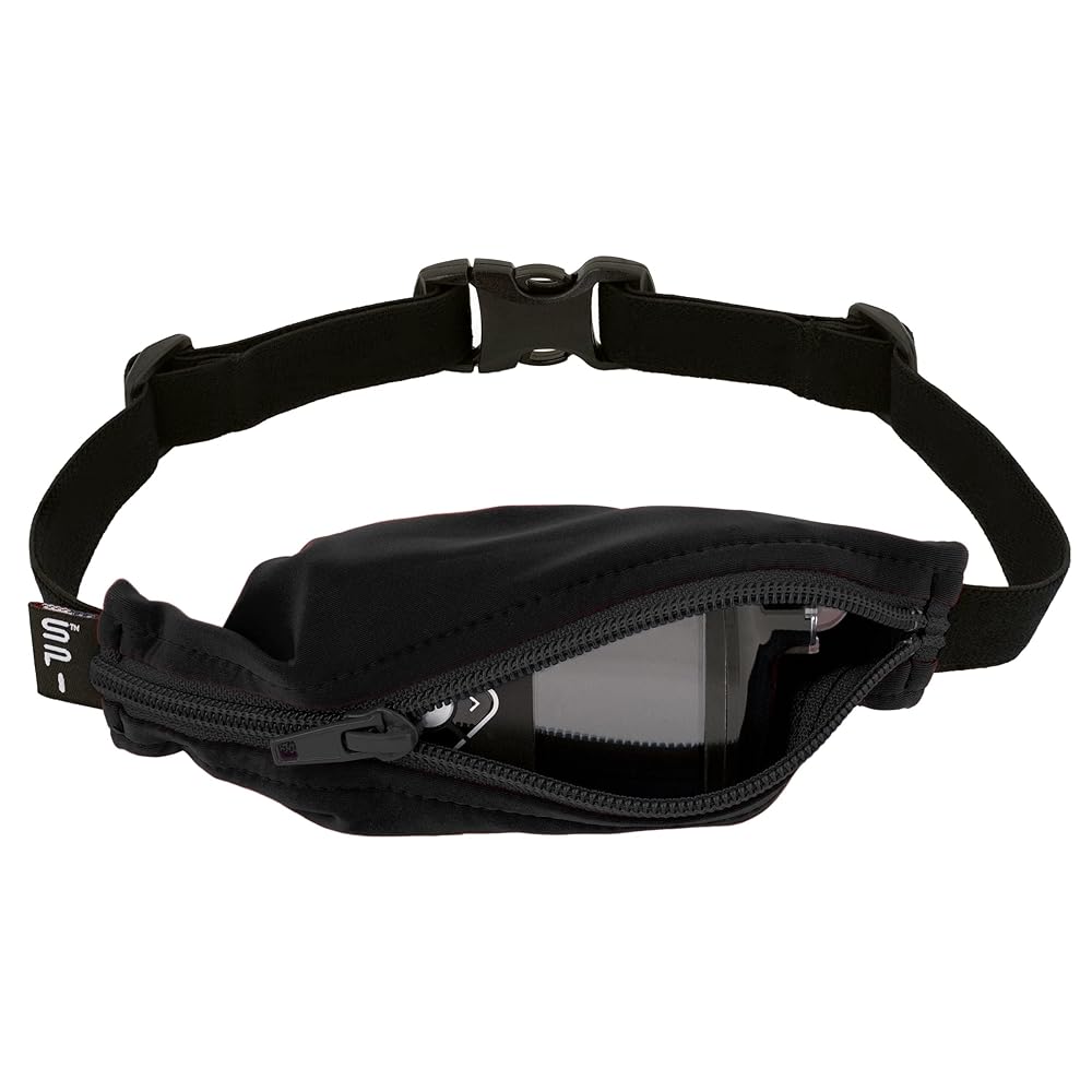 SPIbelt Kids Pocket Belt, Expandable Pocket, Adjustable Waist, No Bounce, No Logo Band, Black with Black Zipper
