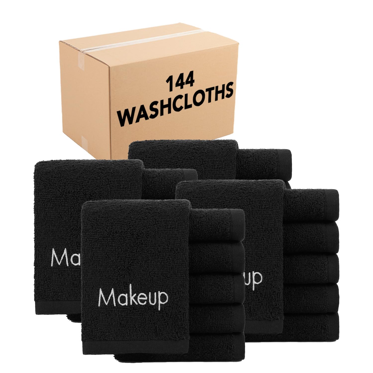 Arkwright makeup towels 144-pack 13x13 cotton remover cloths, black