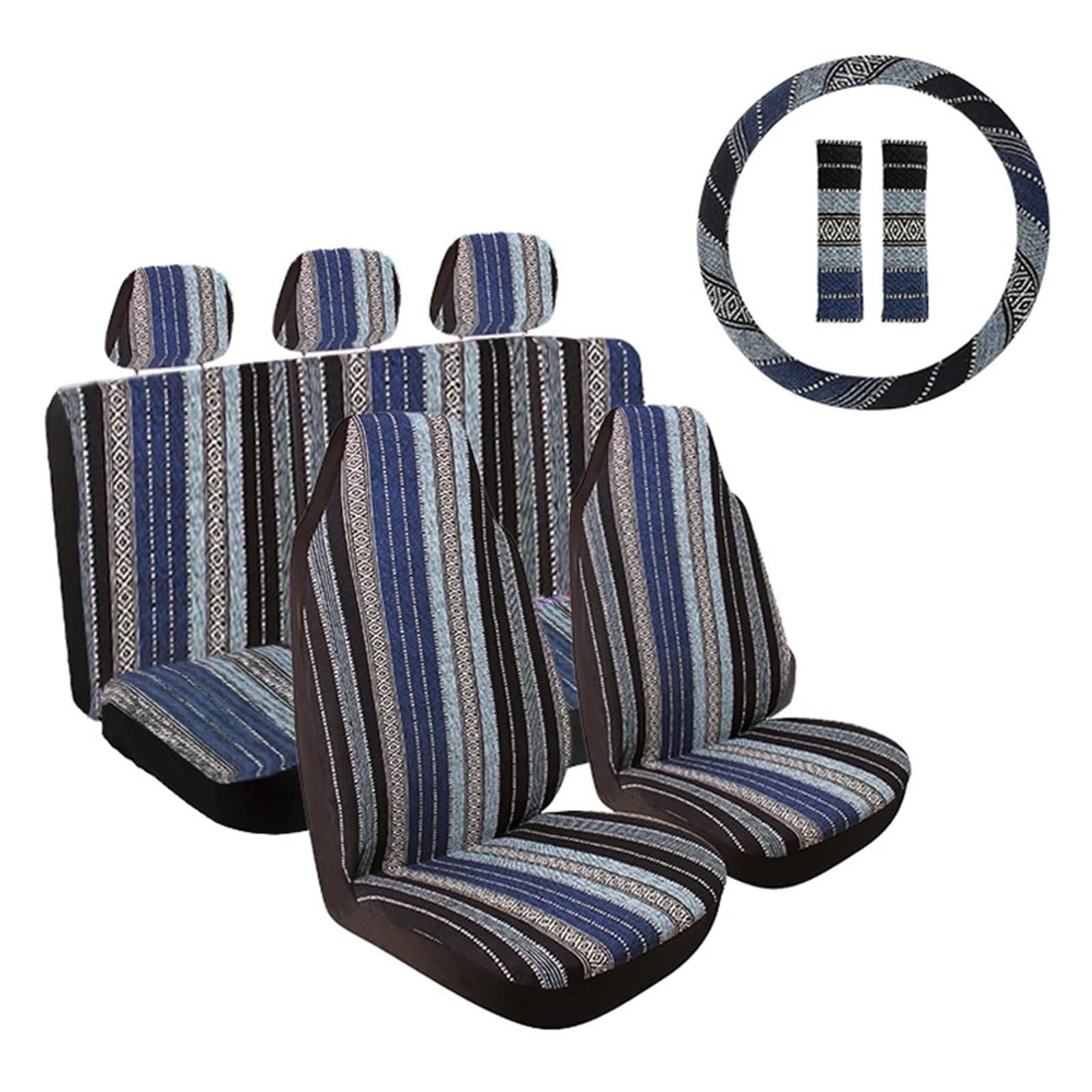 Coprisedili Universali Lavabili Coprisedili Per Auto A Righe Set Completo Con Cuscinetti Per Cintura Di Sicurezza Coprivolante Coprisedili Macchina(Blue)