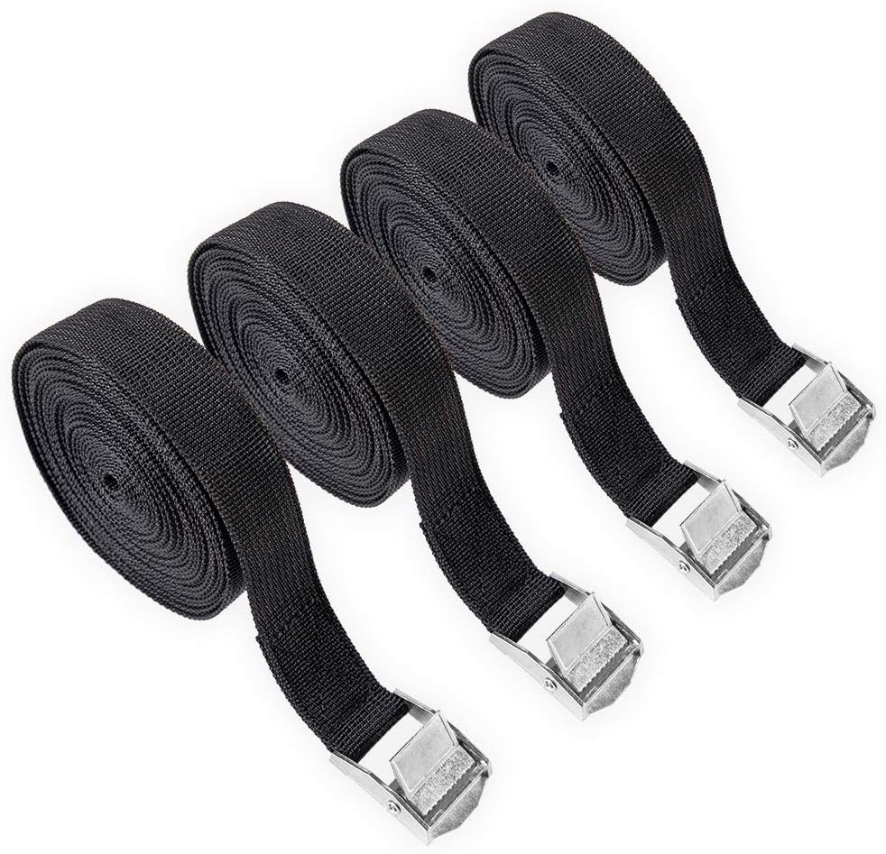 4 Pcs Ratchet Tie Down Straps, 5m x 25mm 250kg Heavy Duty Lashing Straps, Adjustable Retaining Straps Tensioning Belts with Buckle for Vans, Motorcycle, Trucks,Trailer, Luggage, Cargo.