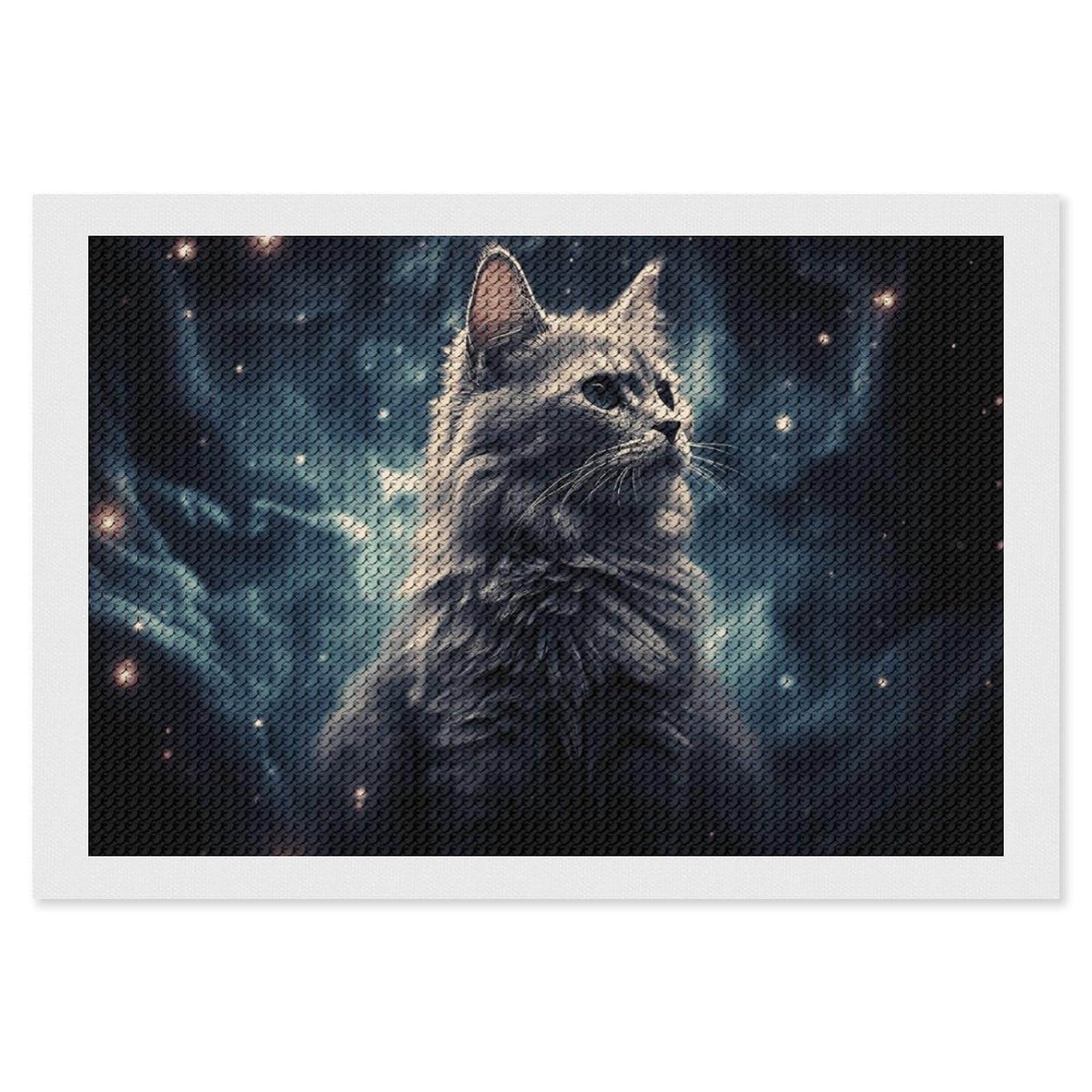 NONHAI Diamond Painting Kits for Adults - DIY Diamond Art Kits for Beginners - Full 5D Paint Drill Diamond Dots Paintings- A Cat in A Nebula Diamonds Pictures Gem Art and Craft Wall Decor 8"x12"