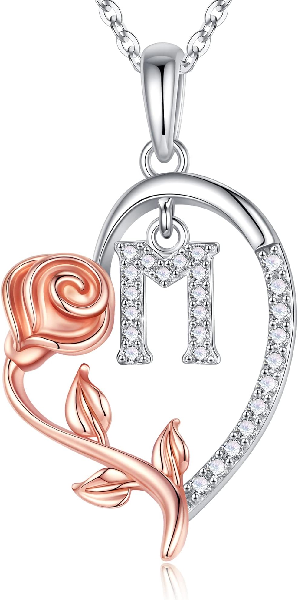 Mothers Day Gifts for Her, S925 Sterling Sliver Rose Heart Letter Necklace Initial Necklace Birthday Mothers Day Gifts for Women Girls Wife Mom Girlfriend Jewelry