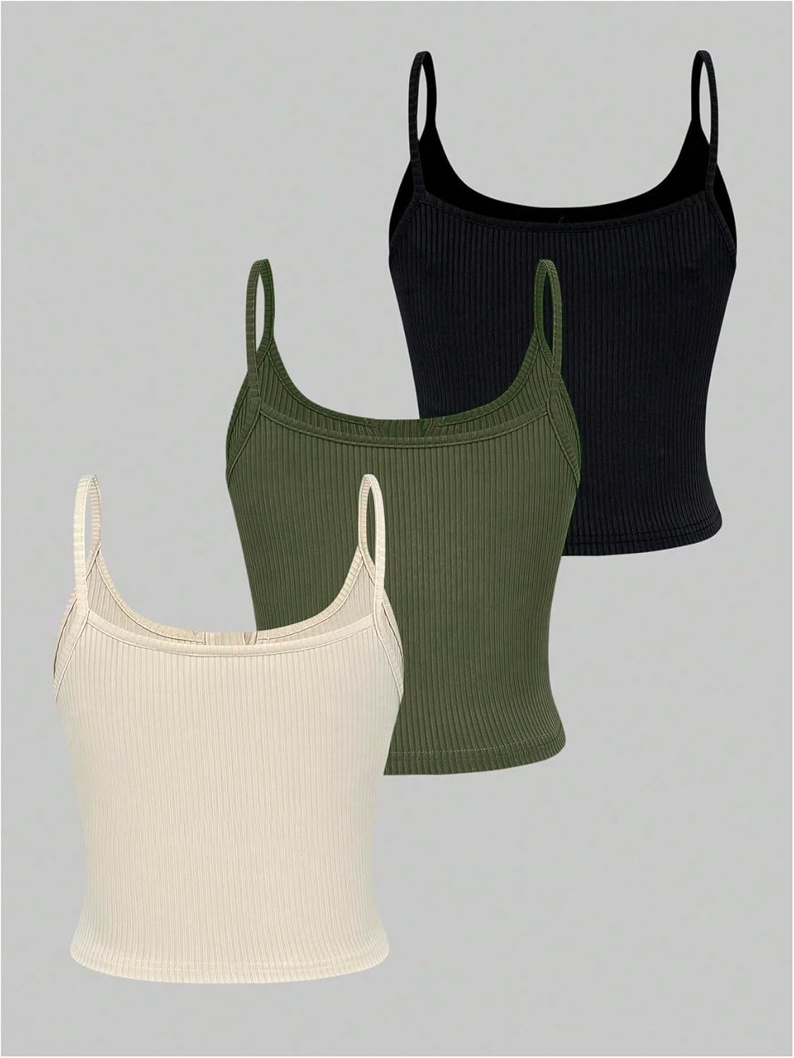SOLY HUX Women's Button Down Ribbed Cami Top 3 Piece Spaghetti Strap Sexy Crop Camisole Tops - Image 3