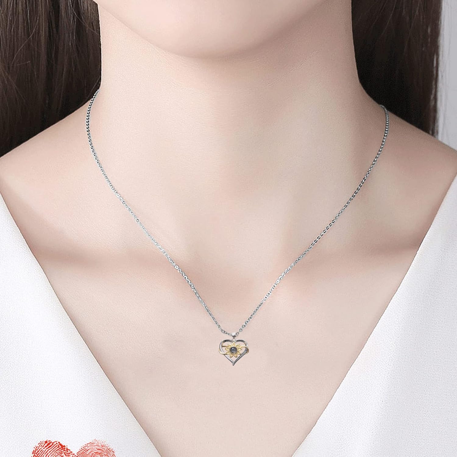 Personalized Sunflower Photo Necklace Heart Projection Pendant with Picture 925 Silver Love Necklace Custom Jewelry for Women