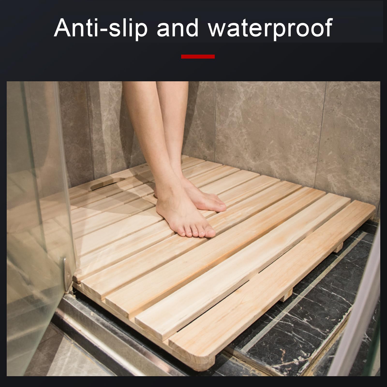 Tappetino da bagno ecologico in bambù, impermeabile, antiscivolo, con tavoletta rettangolare (78,7 x 61 cm), design in legno naturale per bagno e cucina, ideale per decorare la casa