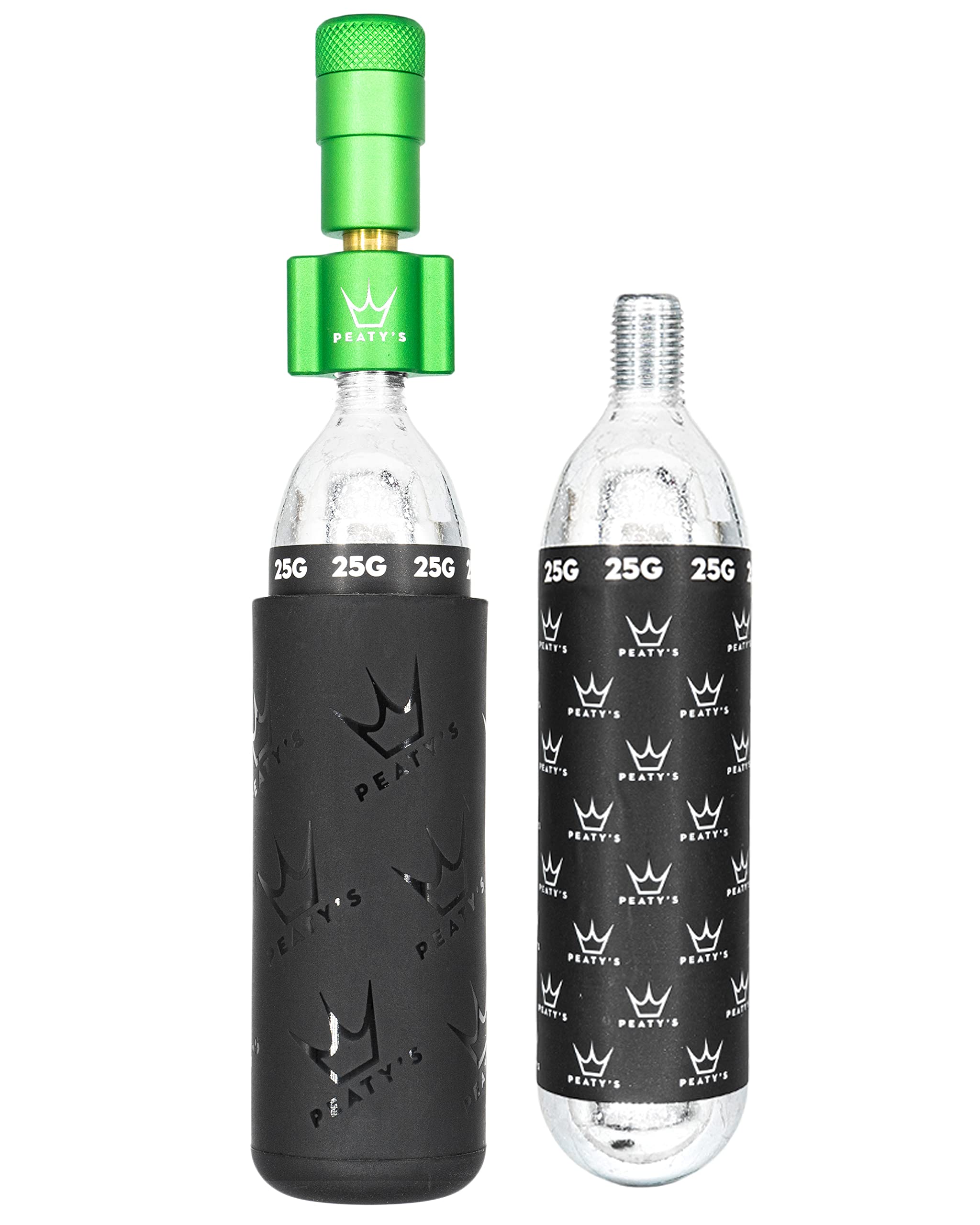 Peaty's Holeshot CO2 Tyre Inflator Kit - Bike Tyre Inflator with CO2 Cartridges, Compact Straight-Line Design for Maximum Airflow & Rapid Inflation, Freeze Protector Sleeve, MTB 2 x 25g - Emerald