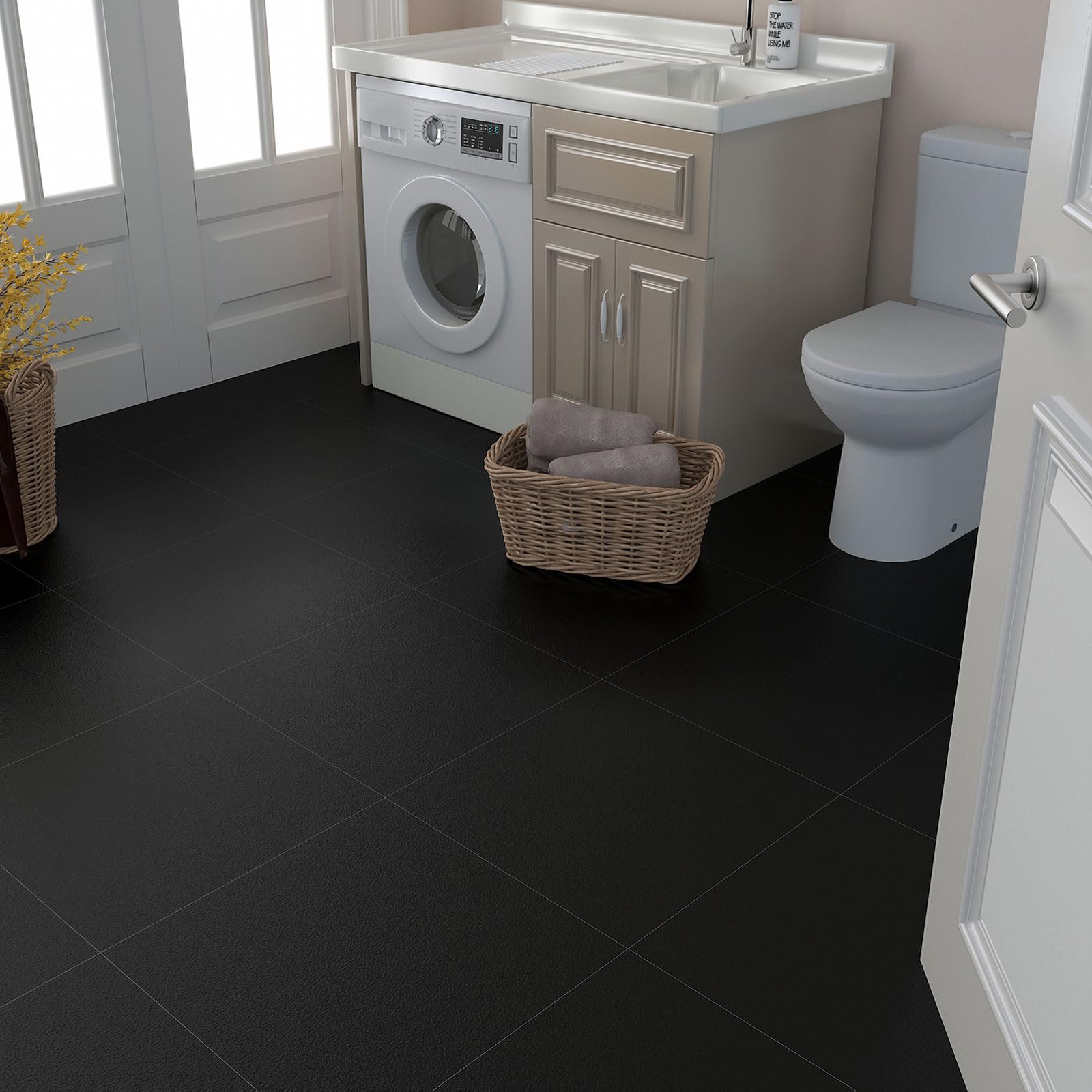 Decotalk DallePVC Adhesive Sol Noir Mat 30x30cm 30 Pièces Carrelage Autocollant Sols Cuisine Noir Revtement de Sol Adhesif Intérieur Carrelage Adhesif Mural SolsPVC Salle de Bain Buanderie