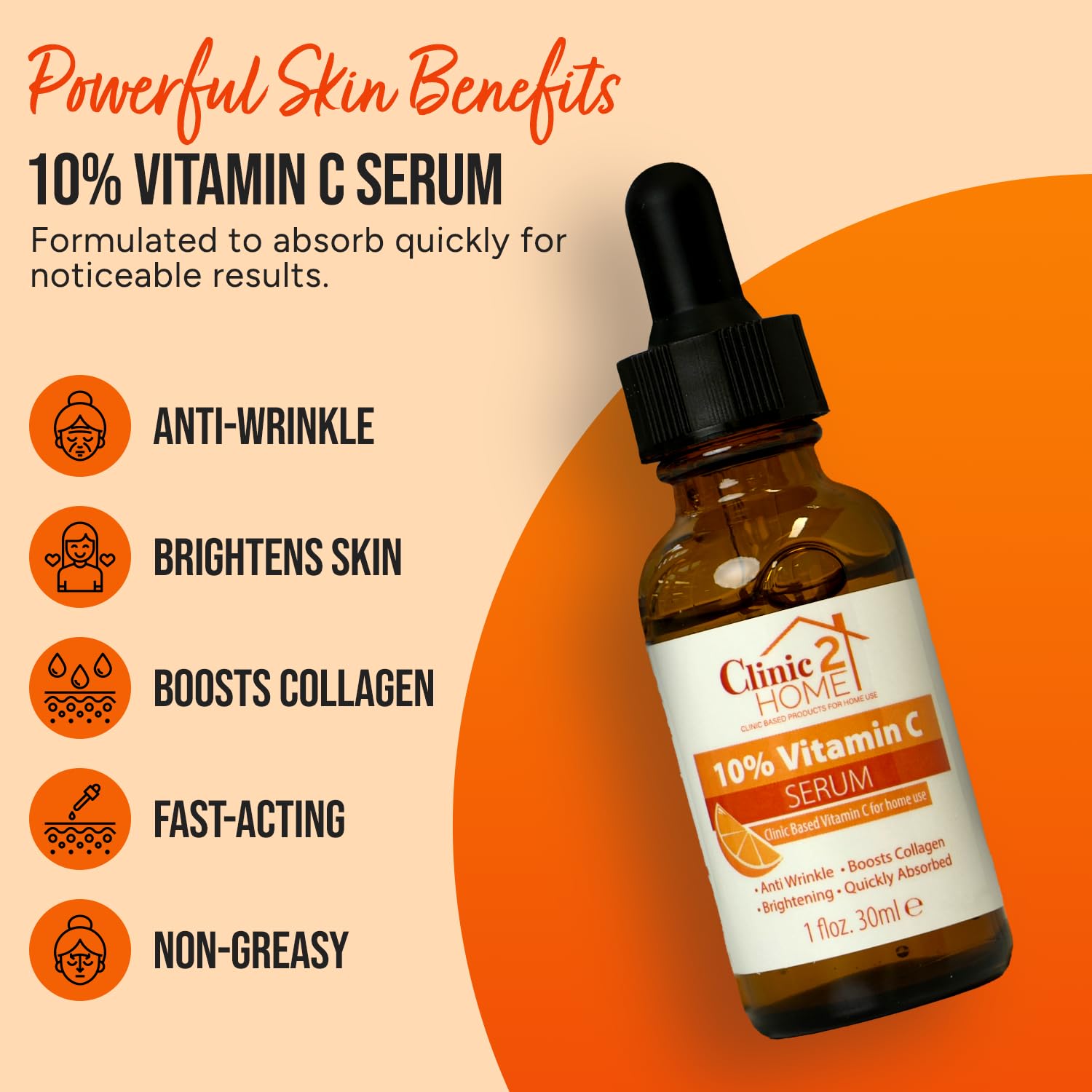 Clinic2Home Vitamin C Serum for Face, Powerful 10% Vit C Serum for Dark Spots Wrinkles & Fine Lines, Anti Aging - Image 4