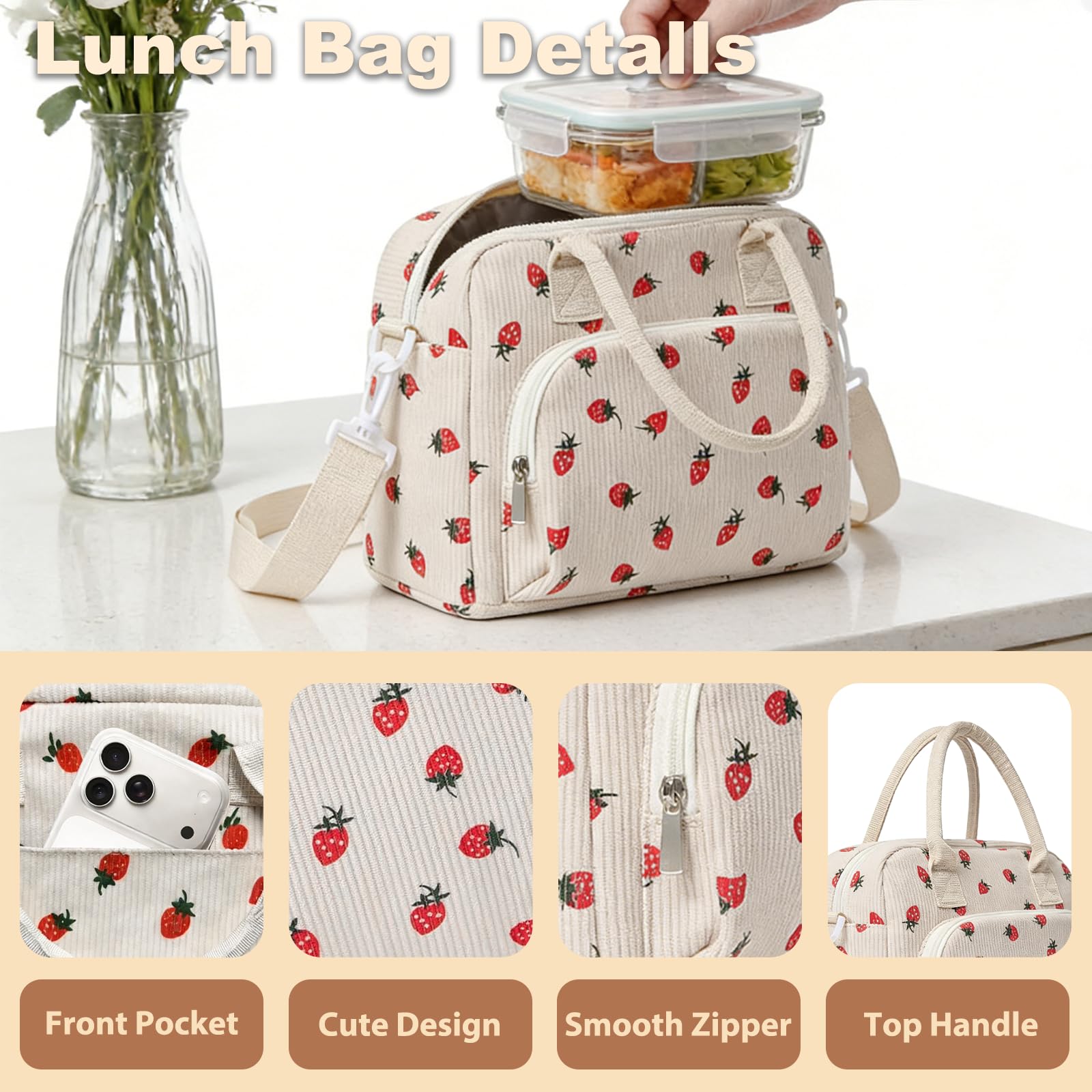 Borsa Termica Porta Pranzo, Capacità 12L, Facile da Pulire, Spalline Regolabili, Design Multi-Tasca, Unisex Pieghevole per il Pranzo all'aperto, Ufficio, Picnic, Scuola