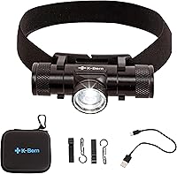 Vista 1 de Linterna de cabeza recargable K-Bern PRO. 600 lúmenes, batería UL aprobada de 3500 mAh, luces de cabeza ultra brillantes impermeables, aluminio