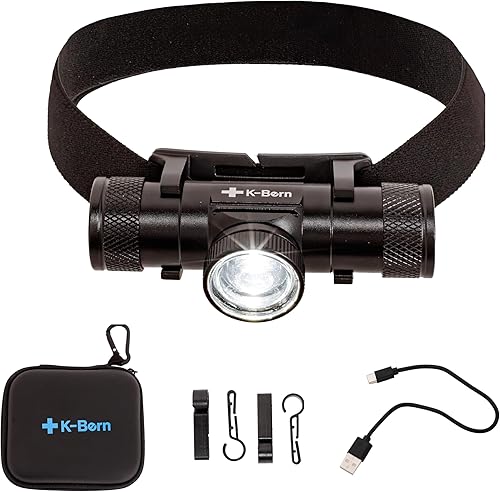 Linterna de cabeza recargable K-Bern PRO. 600 lúmenes, batería UL aprobada de 3500 mAh, luces de cabeza ultra brillantes impermeables, aluminio