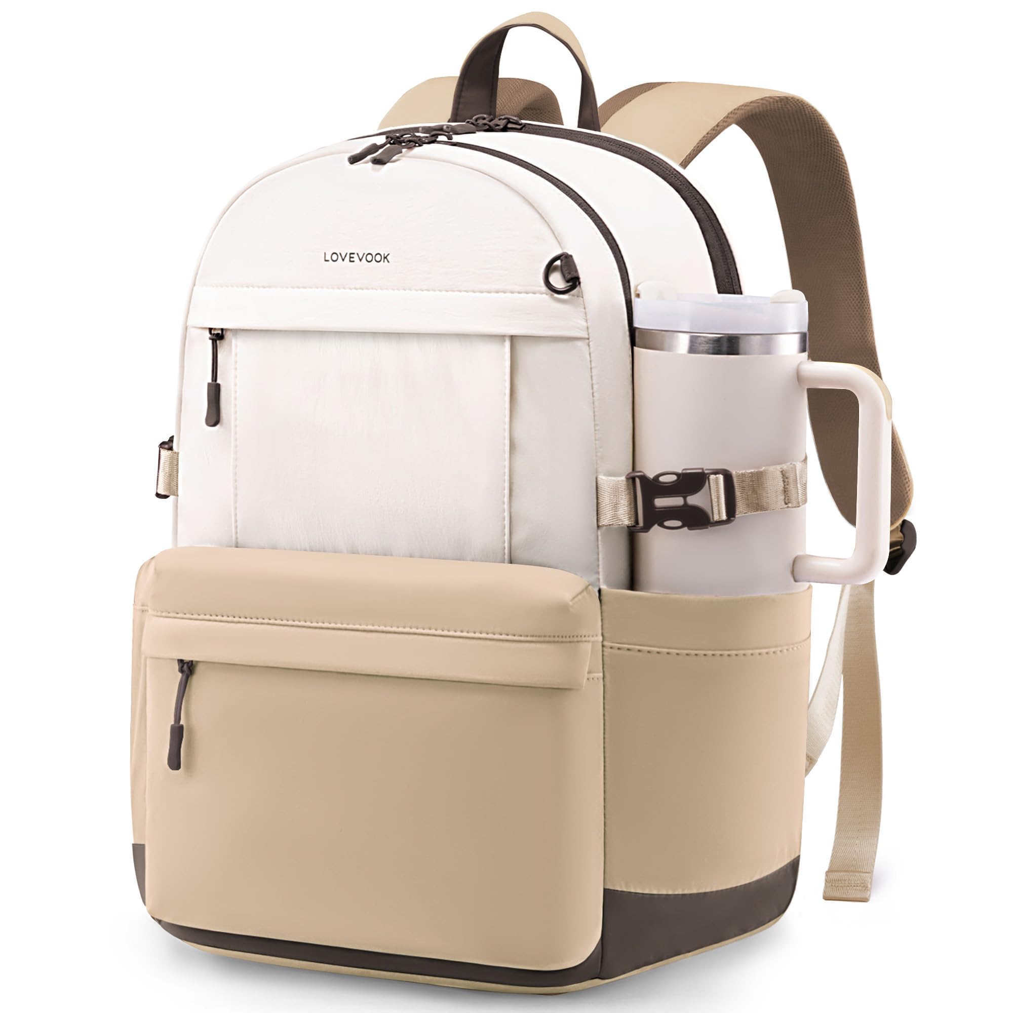 LOVEVOOK Rucksack Damen, 15,6 Zoll Laptop Schulrucksack Teenager mit Großem Fach für Trinkflaschen, Tagesrucksack Arbeitsrucksack Elegant, Leichte Schultasche Travel Backpack für Reise Uni Work