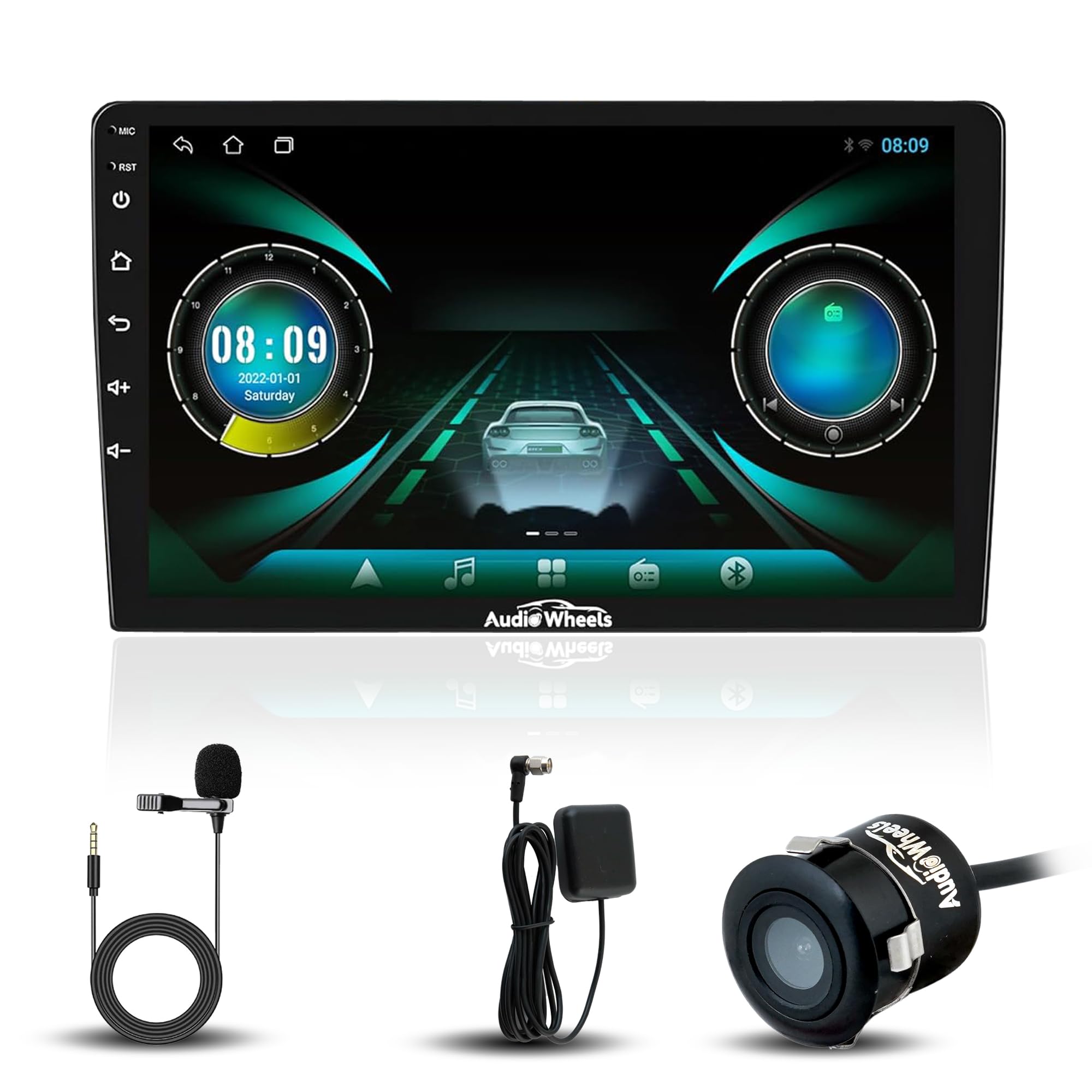 Double Din Car Stereo 9" 1G+32G Android 12 Multimedia BT Player Touchscreen with Mirror Link Split Screen GPS Navigation WiFi USB + LED Rear View Camera+GPS Antenna+Microphone (9 INCH)