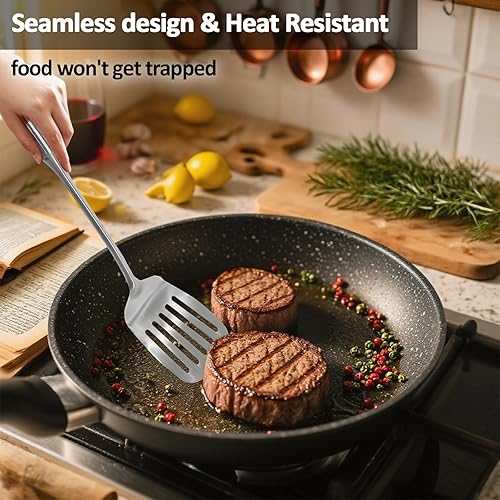 Miniatura 6 de Juego de utensilios de cocina de acero inoxidable 304, 12 piezas de utensilios de cocina con soporte, triturador de papas, servidor de pasta,