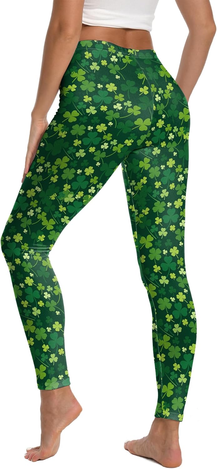 Women's St. Patrick's Day Leggings Irish Theme with Shamrock Clover Pattern Casual Yoga Pants - Image 3
