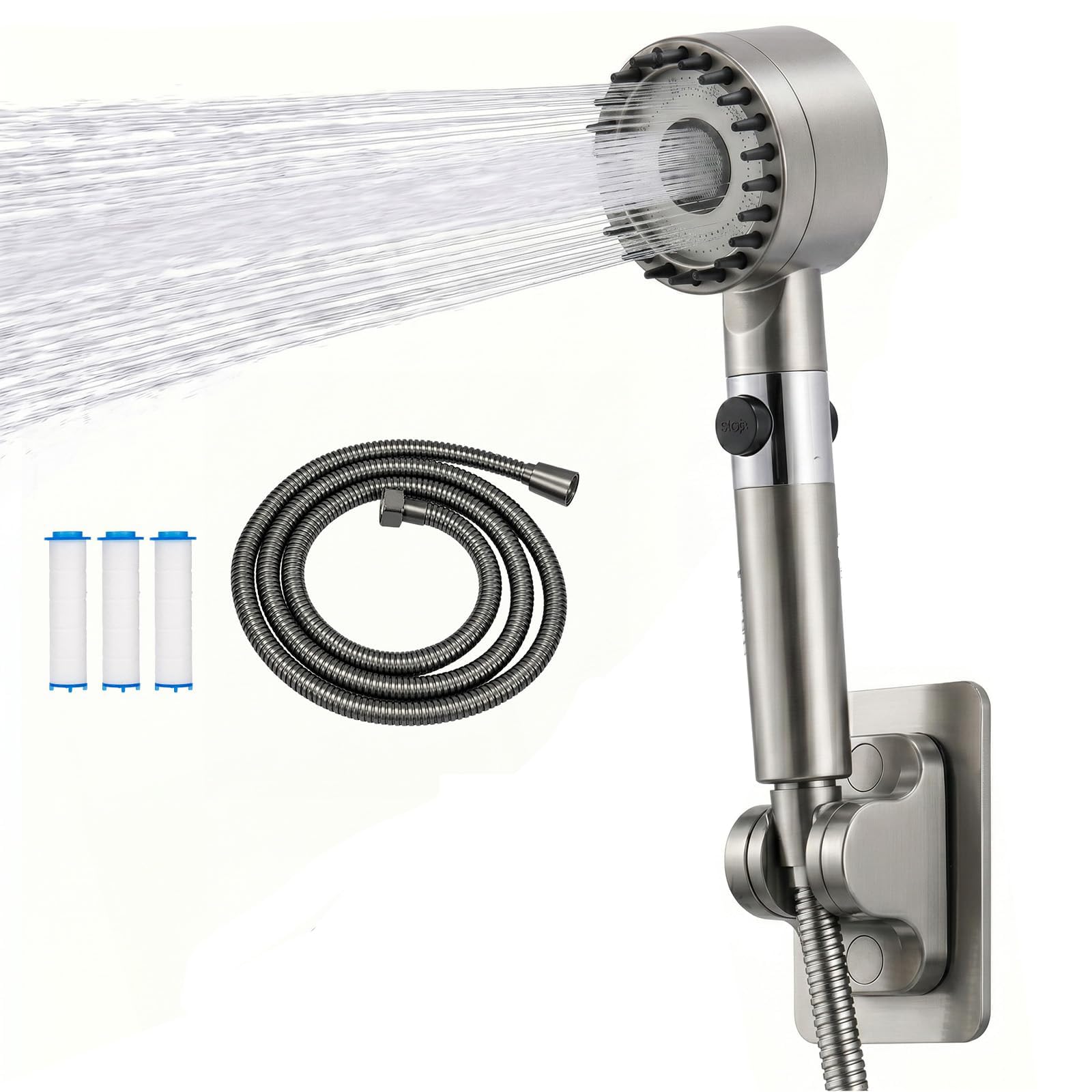 EVERGOODS Shower Riser Kit – Adjustable Slide Bar, Handheld Shower Head, 170CM Hose, Soap Dish, and Shower Head Holder – Perfect for Bathroom Upgrades (Grey, Filtered Shower Head)