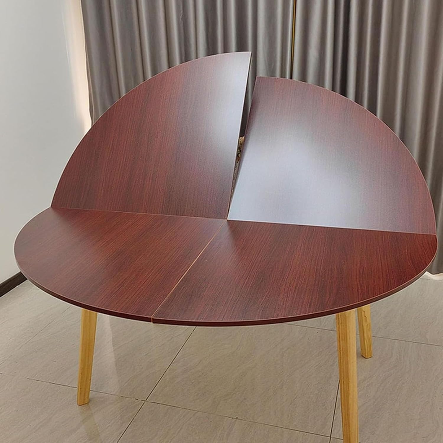 Large Round Foldable Table Top, Solid Wood Round Table Top Extender Space Saving, Catering Banquet Party Table No Legs, 120cm - 200cm Diameter Meeting Seminar Tabletop(Brown A,47.2in/120cm)