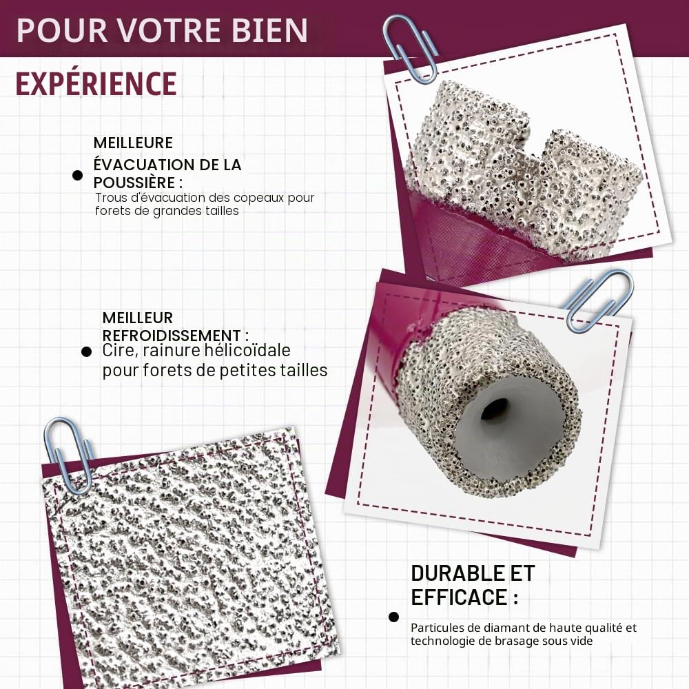 Forets Diamant pour Carrelage 11 Pièces - 6/8/10/20/25/28/32/35/45/50/65mm Trépan de Forage pour Céramique Porcelaine Marbre Granit, Tige Triangle