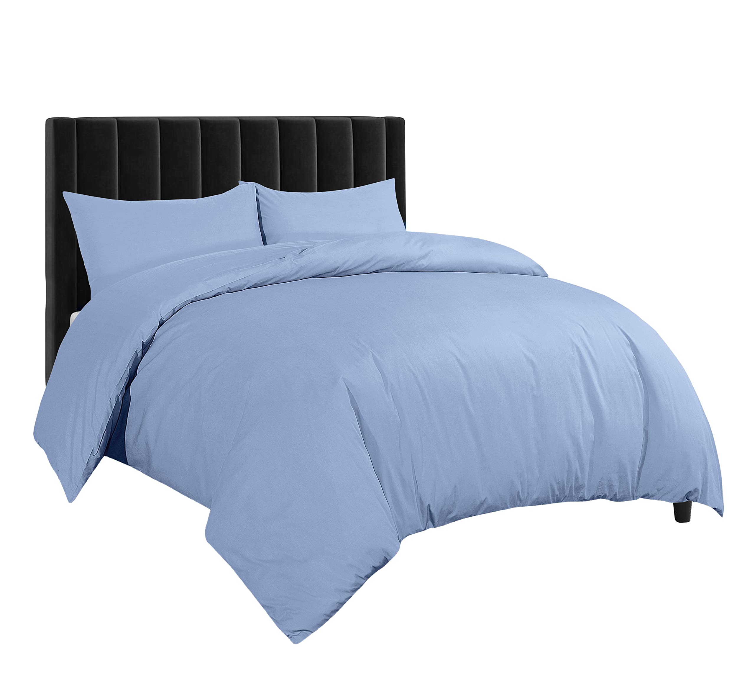 Crescent Collection Blue 300 Thread Count 100% Pure Egyptian Cotton Duvet Cover With Pillowcase (, Single: 135X200cm)